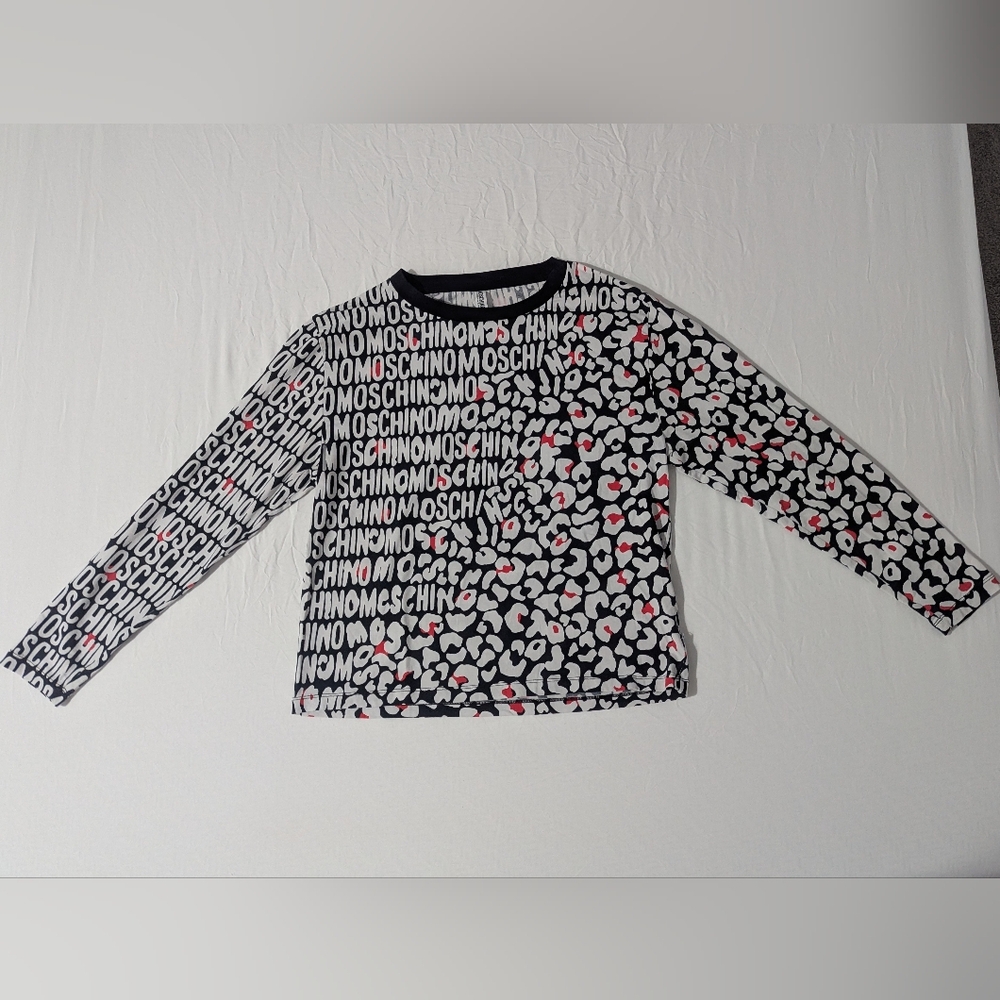 Moschino Kids Graphic Long Sleeve Tee in Black and White